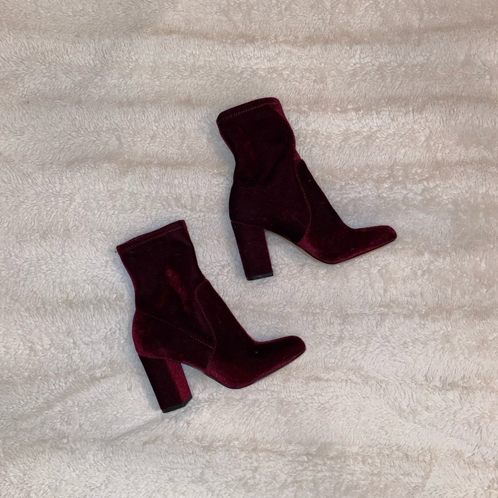Burgundy block heel ankle boots